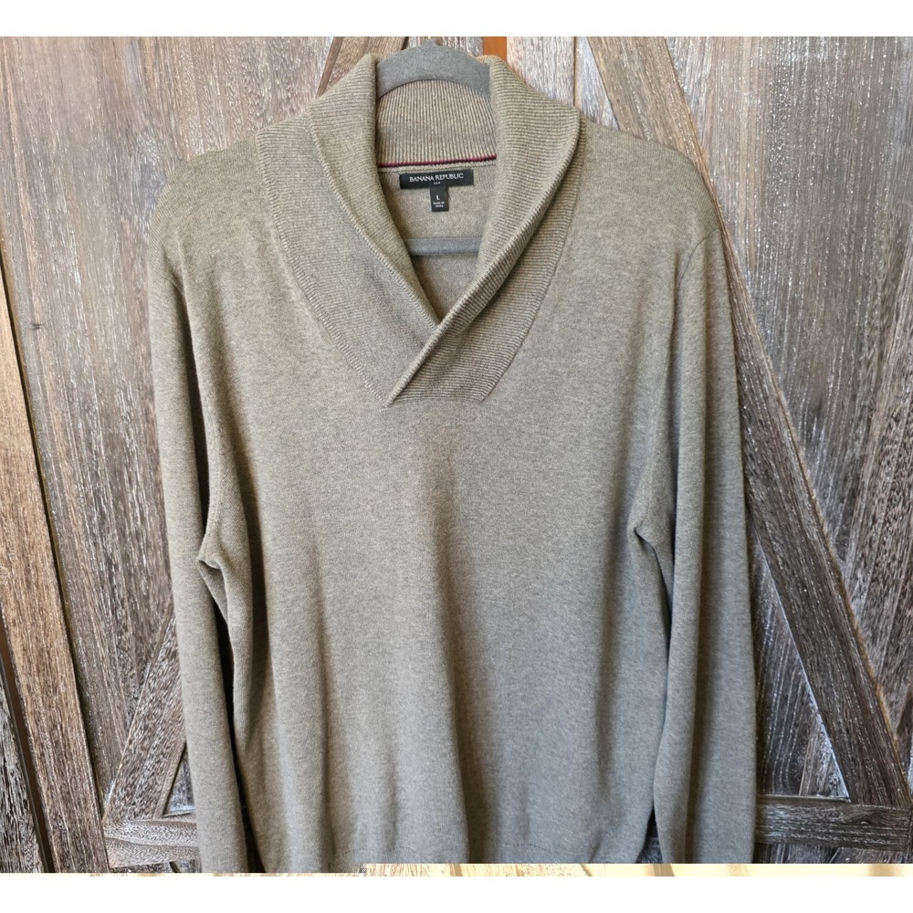 Banana Republic Sweater Mens Size Large Tan Long Sleeve Shawl Collar Lightweight